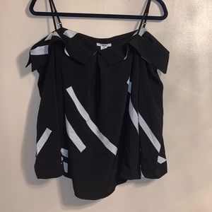 Black&white off the shoulder spaghetti strap shirt